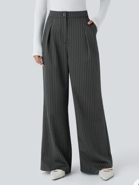 Halara High Waisted Wide Leg
Striped Work Pants Trousers Gray Stripe